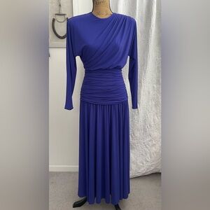 KIRA Vintage Cobat Blue Glam Midi Dress Vintage 80’s Lady Di Inspired Size S